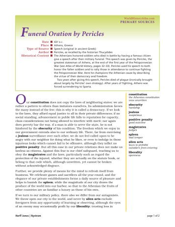Funeral Oration by Pericles - Nystrom's World History Atlas website