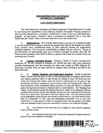 Deed Restriction - Aspen Housing Authority