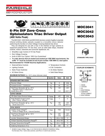 6-Pin DIP Zero-Cross Optoisolators Triac Driver Output MOC3041 ...