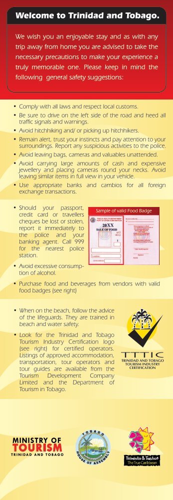 TDC English Safety Tip folded card - Trinidad and Tobago