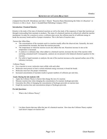 Kinetics Page 1 of 4 Clock Reaction KINETICS OF A CLOCK ...