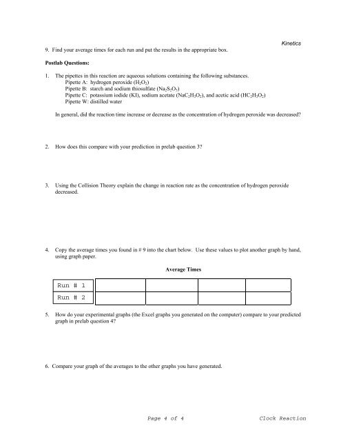 Kinetics Page 1 of 4 Clock Reaction KINETICS OF A CLOCK ...