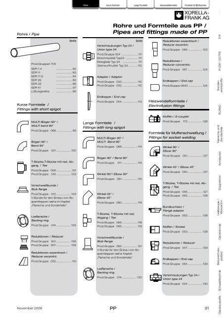 Rohre und Formteile aus PP / Pipes and fittings ... - Xorella-Frank AG