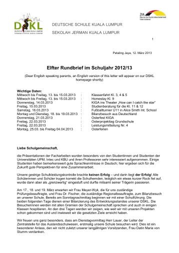 11. Rundbrief - Deutsche Schule Kuala Lumpur