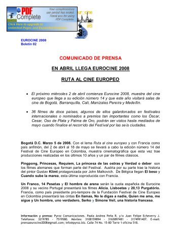 comunicado de prensa en abril llega eurocine 2008 ruta al cine ...