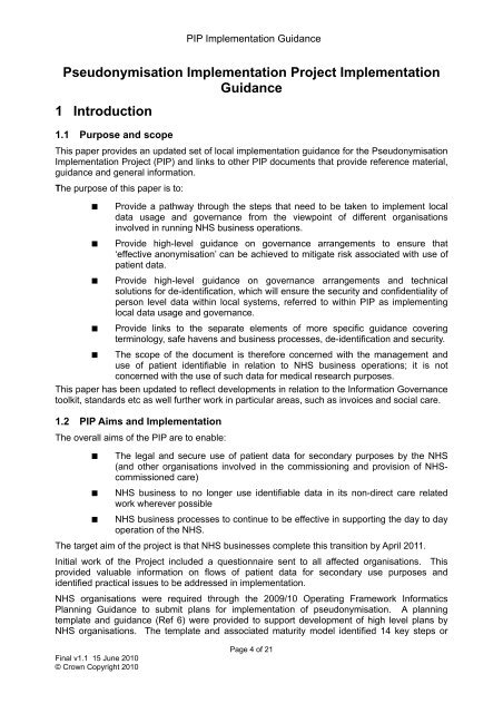 Pseudonymisation Implementation Project - NHS Connecting for ...