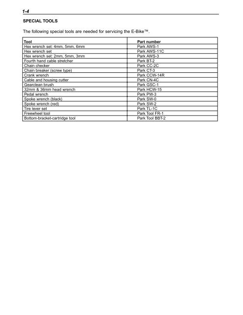 E-Bike ® Service Manual 24V MODELS - V is for Voltage