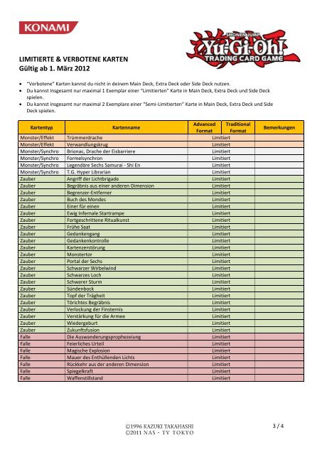 LIMITIERTE & VERBOTENE KARTEN GÃƒÂ¼ltig ab 1. MÃƒÂ¤rz ... - Yu-Gi-Oh!