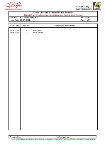 System 1 Product Certification Fee Structure Dubai Central Laboratory