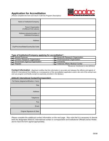 Application for Accreditation - Aaalac