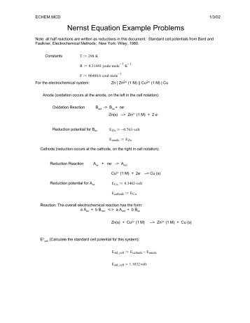 Nernst Equation Example Problems - These Pages Have Moved