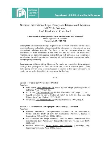 Seminar: International Legal Theory and International Relations Fall ...