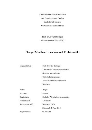 Target2-Salden: Ursachen und Problematik - Volkswirtschaftliches ...
