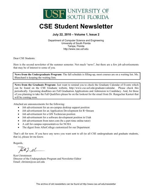 CSE Student Newsletter - Department of Computer Science and ...