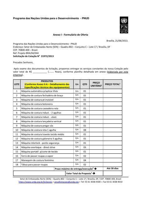 SOLICITAÇÃO DE COTAÇÃO Nº 21972/2013 - Pnud