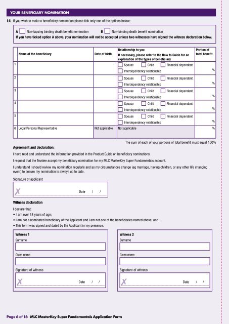 MLC MasterKey Super Fundamentals Application Form
