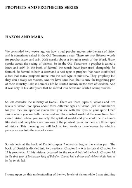 PROPHETS AND PROPHECIES SERIES HAZON AND MARA