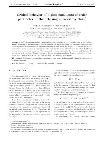 Critical behavior of higher cumulants of order parameter in the 3D ...