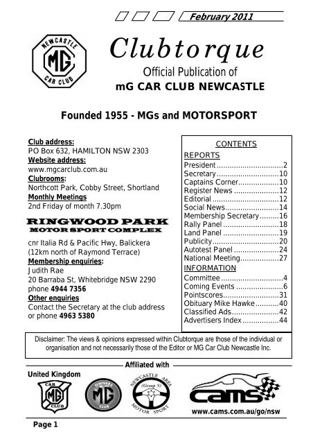 Feb 2011 - MG Car Club Newcastle