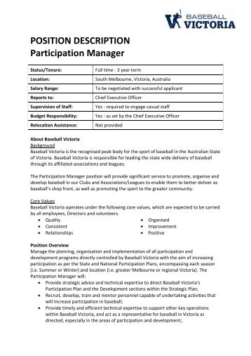 POSITION DESCRIPTION Participation Manager - Sports ...