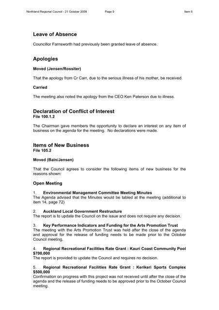 Complete agenda for October 2009 Council Meeting (pdf, 1610KB)