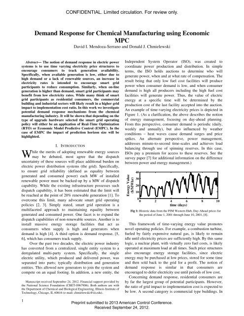 Demand Response for Chemical Manufacturing using Economic MPC