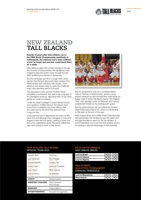2012 BBNZ Annual Report - Basketball New Zealand