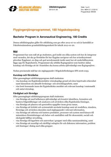 Flygingenjörsprogrammet, 180 hp (pdf 183 kB) - Mälardalens ...