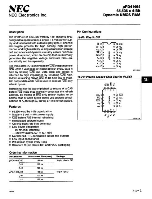 NEC D41464 64k x 4bit DRAM Data Sheet.pdf - Downloads ...