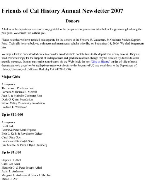 Annual Newsletter 2007_Full.pdf - Department of History, UC Berkeley