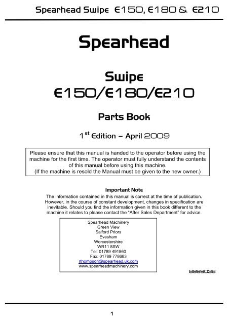 Swipe E150 / E180 / E210 - Spearhead Machinery Ltd - UK.COM