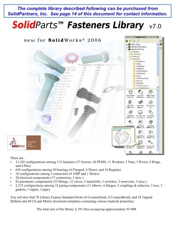 SolidParts Fasteners Library v7.0 (Demo) README - SolidWorks