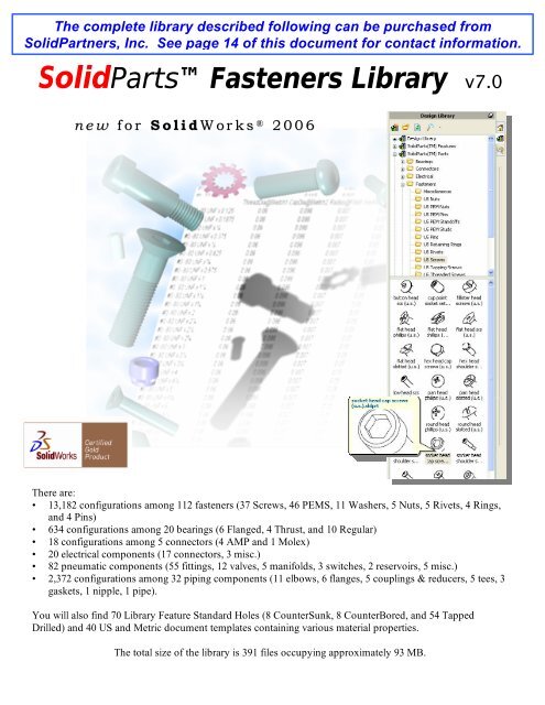 SolidParts Fasteners Library v7.0 (Demo) README - SolidWorks