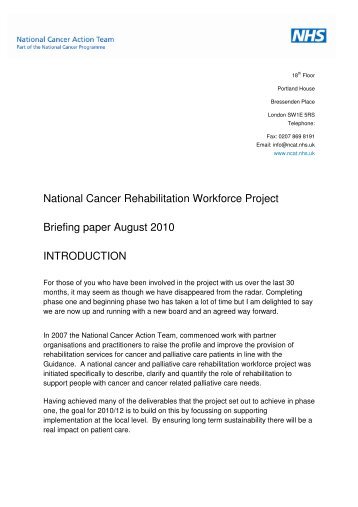 National Cancer Rehabilitation Workforce Project Briefing paper ...