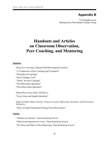 Handouts and Articles on Classroom Observation, Peer Coaching ...