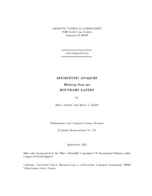 ASYMPTOTIC ANALYSIS Working Note #3 BOUNDARY LAYERS