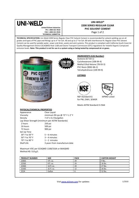 Submittal Sheet - Oatey