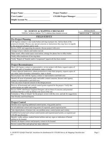 S1 - SURVEY & MAPPING CHECKLIST FIELD SURVEY Pre-Project ...