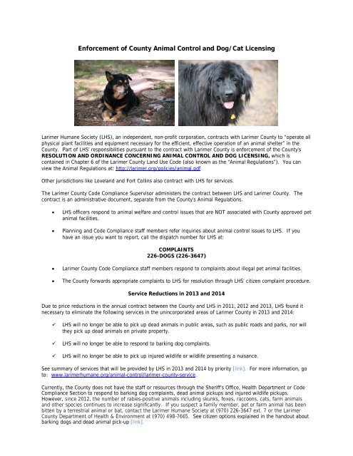 Enforcement of County Animal Control and Dog ... - Larimer County