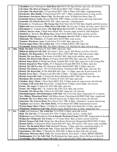 The Acoustic Calendar for Wessex The Acoustic ... - Mag 4 Live Music