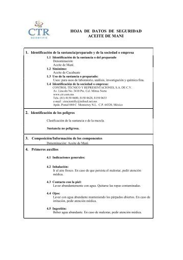 Aceite de ManÃ­ MSDS - CTR Scientific