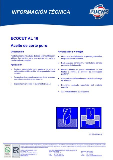 ECOCUT AL 16 - Fuchs Lubricantes