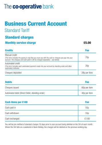 Business current account - Standard tariff - The Co-operative Bank