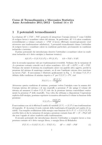 1 I potenziali termodinamici