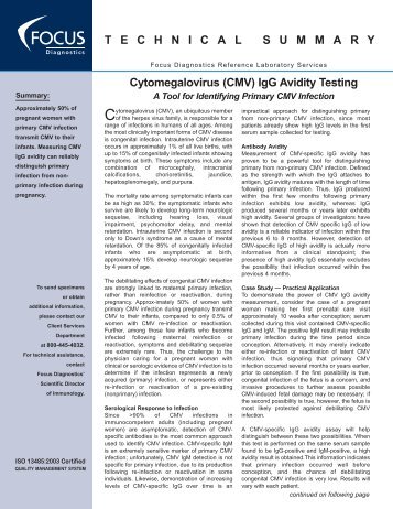 Cytomegalovirus (CMV) IgG Avidity Testing ... - Focus Diagnostics