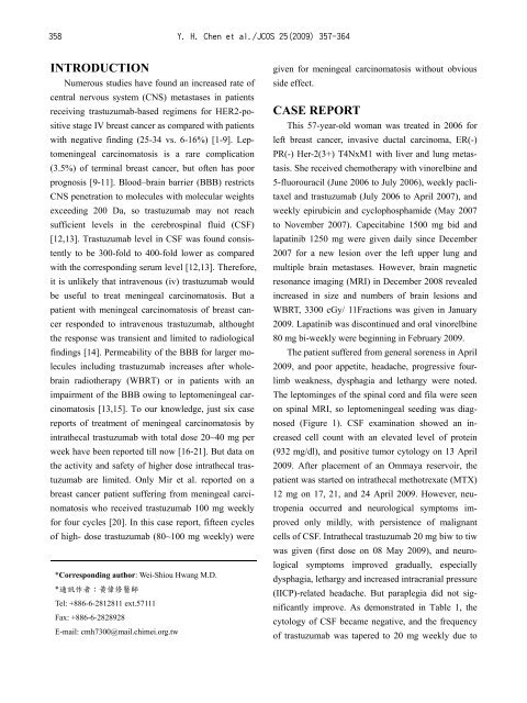 Case Report Intrathecal Trastuzumab for Meningeal Carcinomatosis ...