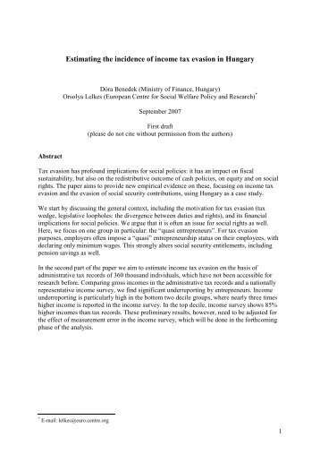 Estimating the incidence of income tax evasion in Hungary