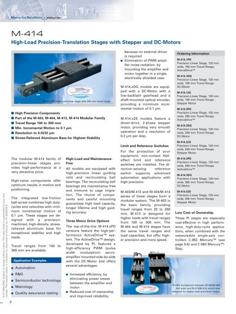 M-414 Datasheet (PDF), High-Load Precision-Translation Stages ...