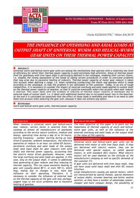 the influence of overhung and axial loads at output shaft of universal ...