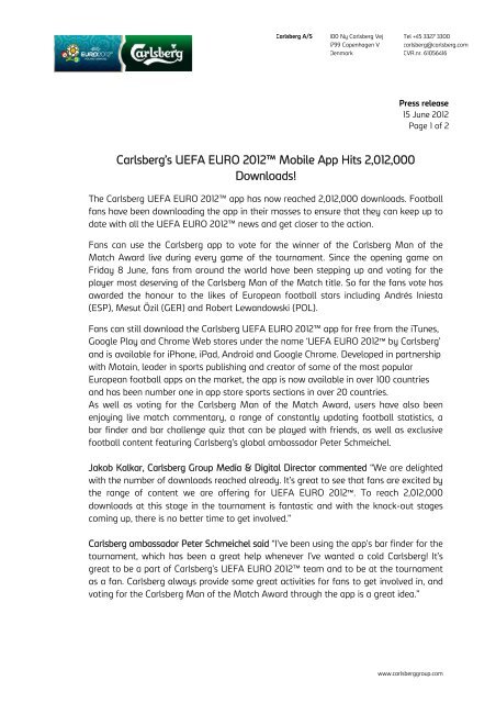 Carlsberg's UEFA EURO 2012â¢ Mobile App Hits ... - Carlsberg Group